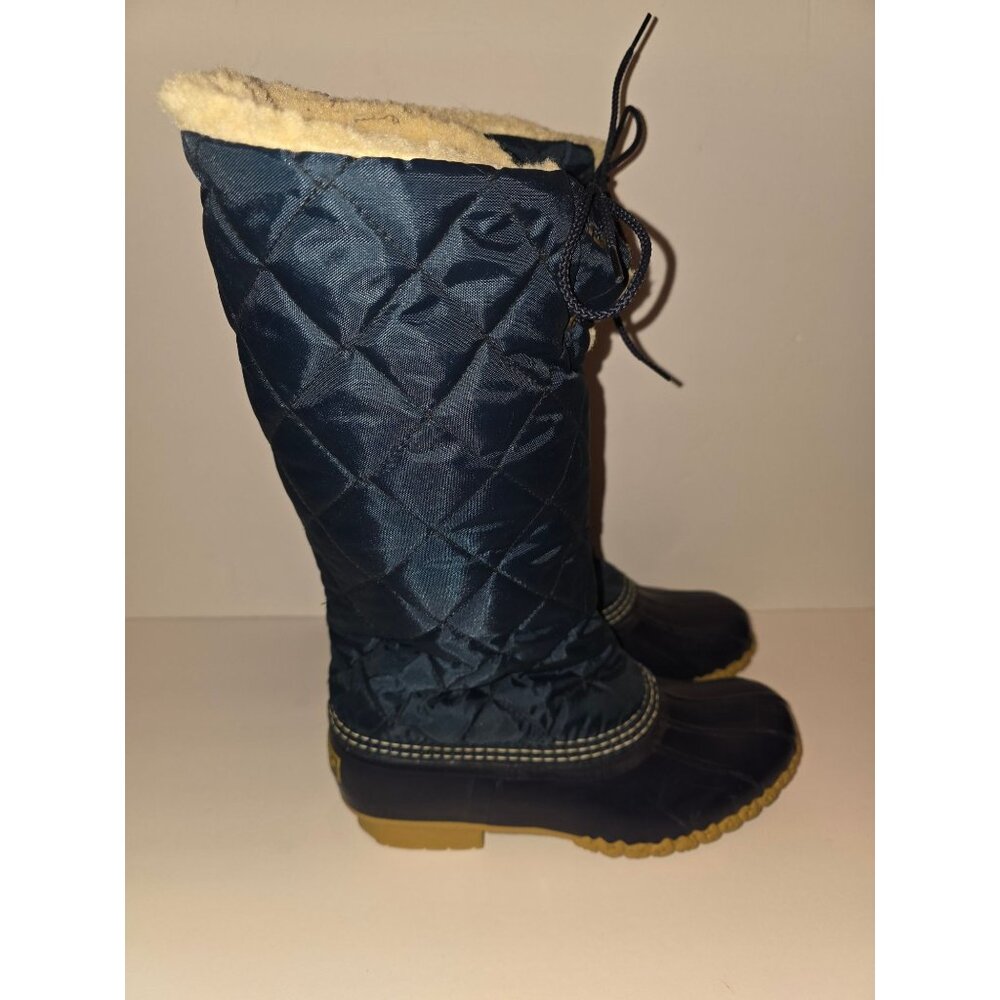 L.L. Bean Womens Quilted Bean Boots Shearling Lining Navy & Yellow Size 7 Winter